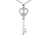 Synthetic Cubic Zirconia Peace Sign Heart and Key Pendant Necklace in Sterling Silver with Chain